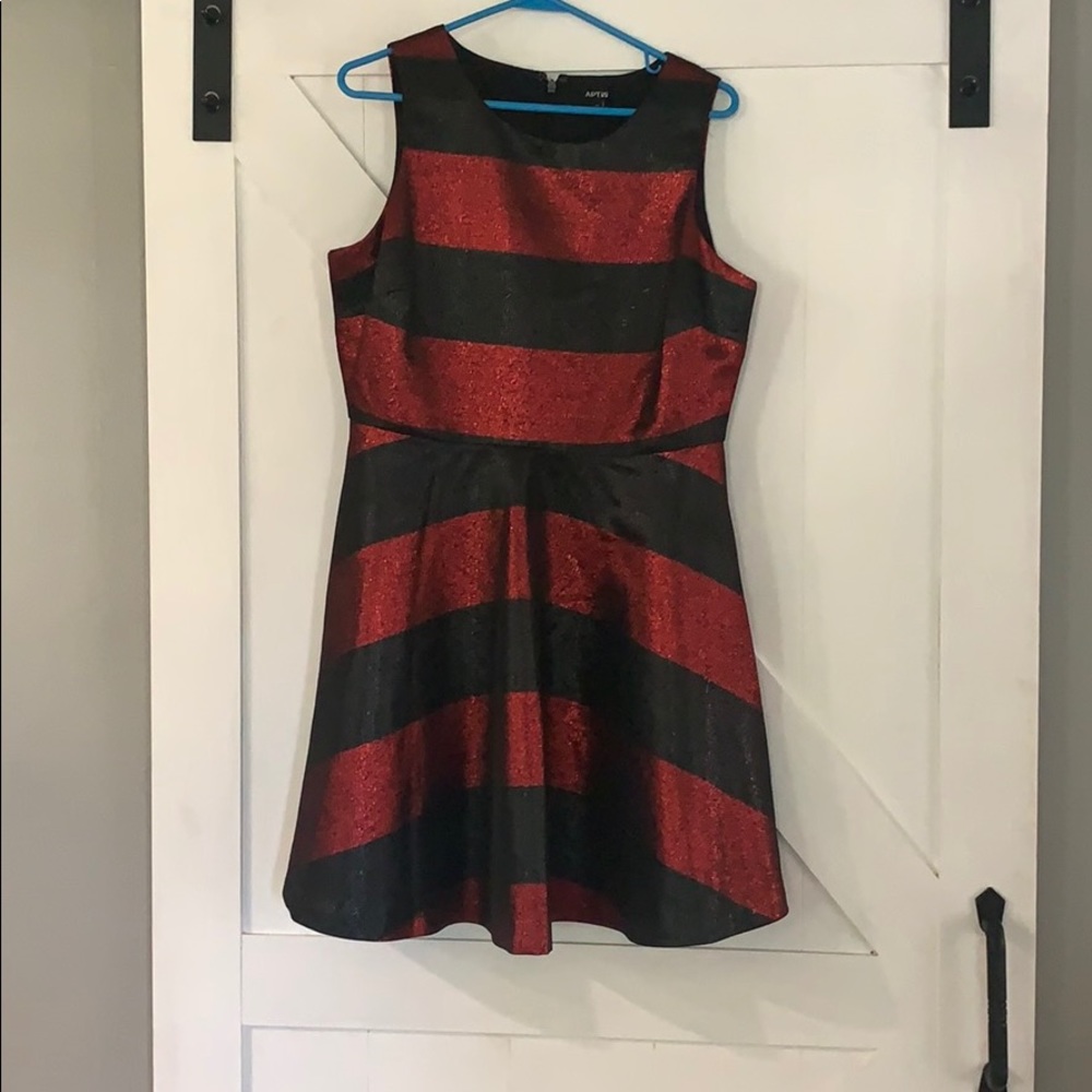 Apt 9 red and black shimmer striped dress